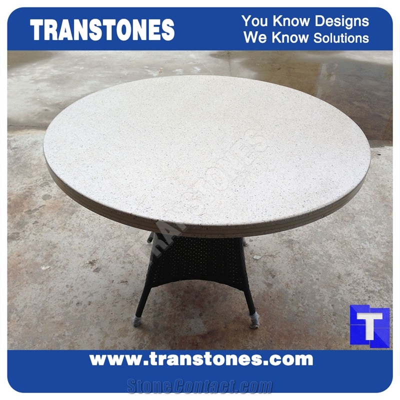 Beige Acrylic Sesame Quartz Stone Round Interior Tabletops,Desk Mini Design,Cafe Desk Home Furniture