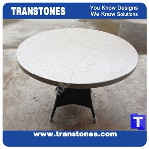 Beige Acrylic Sesame Quartz Stone Round Interior Tabletops,Desk Mini Design,Cafe Desk Home Furniture