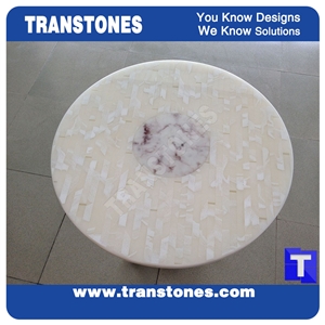 Beige Acrylic Sesame Quartz Stone Round Interior Tabletops,Desk Mini Design,Cafe Desk Home Furniture