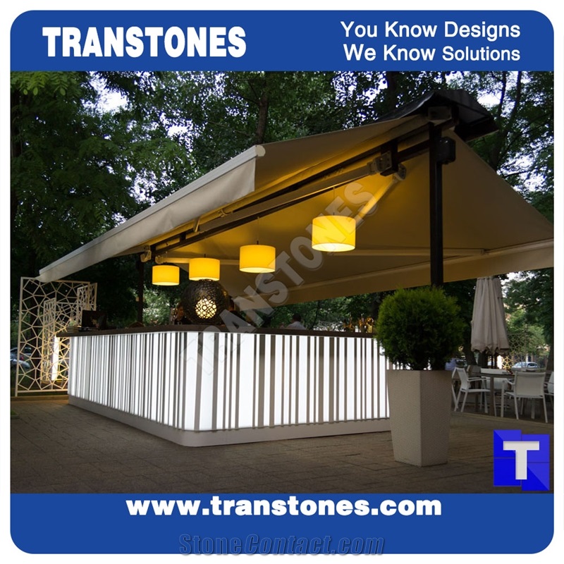 Coffee Shop Artificial Marble Solid Surface Countertop,Lighting Backlit Outdoor Commercial Bar Top