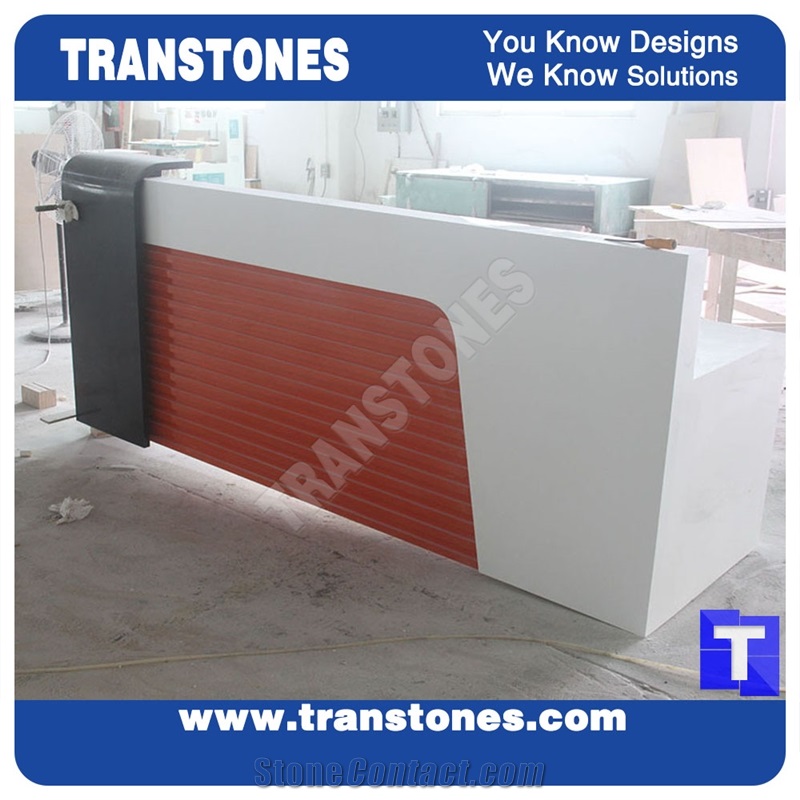 Customized Manmade Stone Solid Surface Artificial Acrylic Marble Reception Desk,Office Interior Furniture