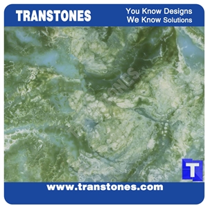 Engineered Light Green Artificial Onyx Solid Surface Alabaster Slabs,Tile to Size Panel for Wall Cladding,Floor Covering,Glass Manmade Stones