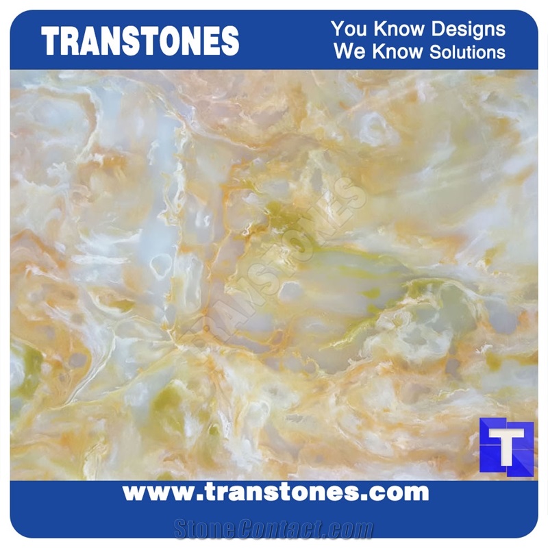 Engineered Solid Surface Durango Orange Artificial Onyx Tile,Translucent Yellow Alabaster Slab for Islands Top,Interior Glass Stones Backlit