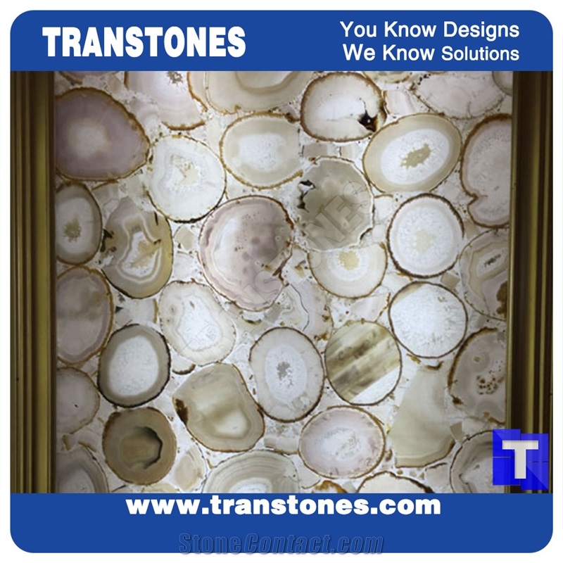 Fantastic Lilac Natural Agate Translucent Resin Panel for Commercial Bar Counter