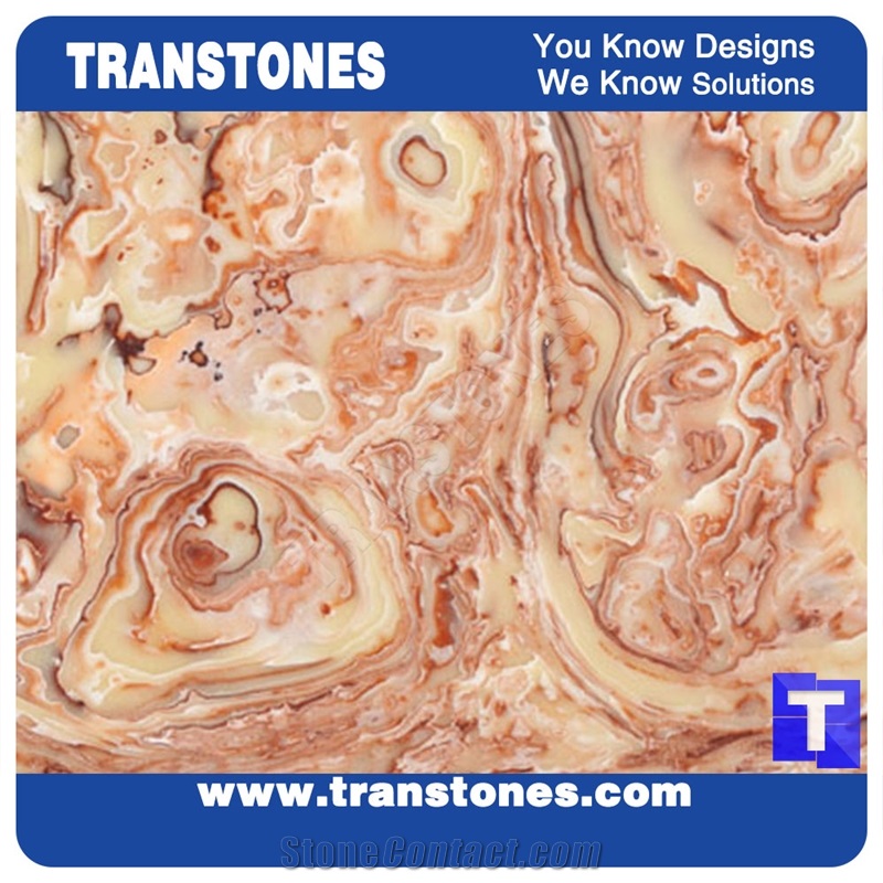 Faux Alabaster Sheet Brown Onyx Stone for Bar Counter Reception Desk Kitchen Tops