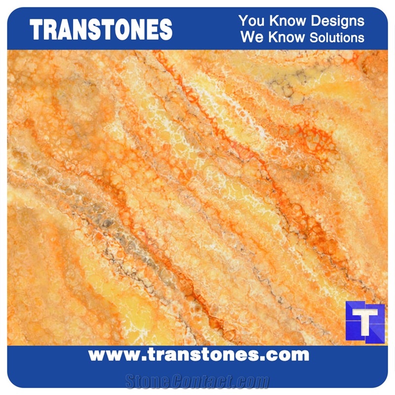 Orange Streak Veins Faux Marble Alabaster Sheet for Commercial Bar Counter and Table Tops