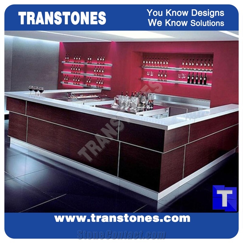Pure White Solid Surface Acrylic Artificial Marble Hotel Commercial Bench Countertops,Quartz Stone Bar Top