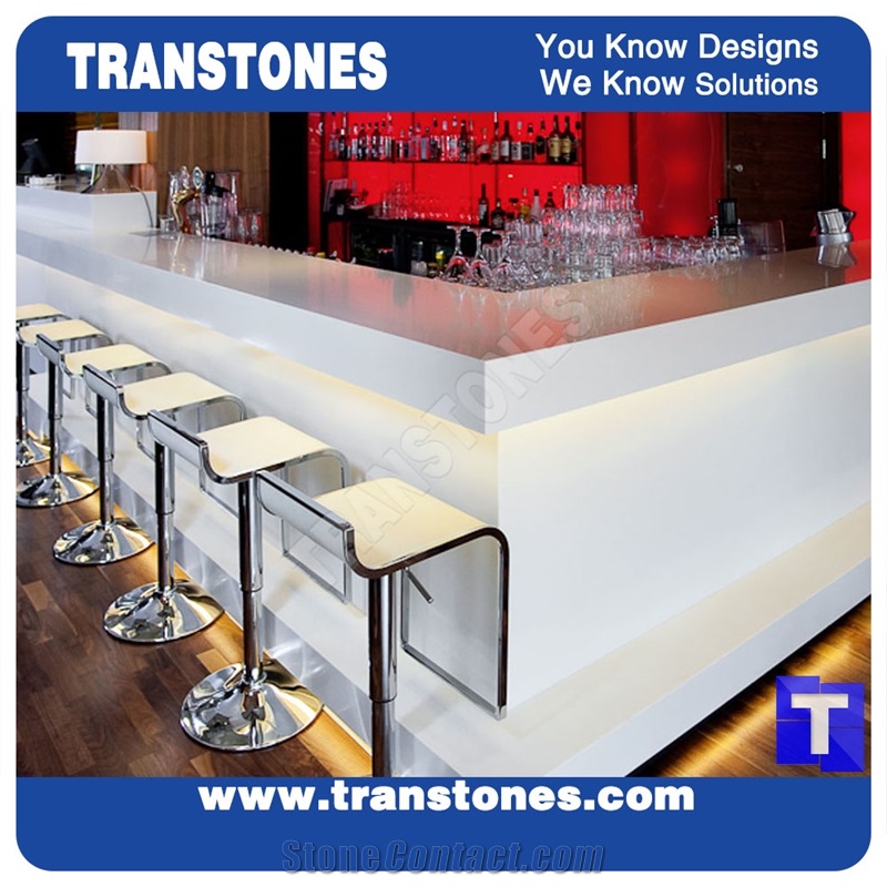 Pure White Solid Surface Acrylic Artificial Marble Hotel Commercial Bench Countertops,Quartz Stone Bar Top