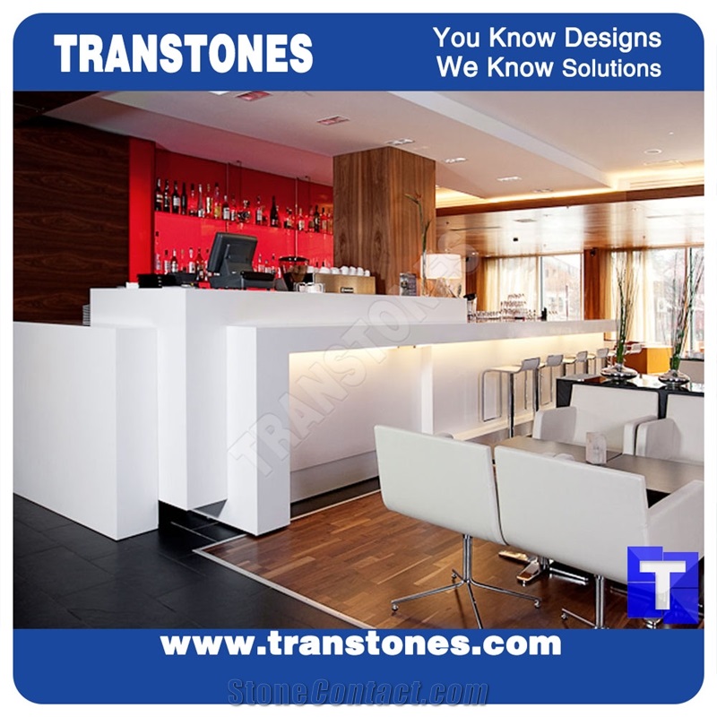 Pure White Solid Surface Acrylic Artificial Marble Hotel Commercial Bench Countertops,Quartz Stone Bar Top