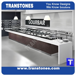 Pure White Solid Surface Acrylic Artificial Marble Restaurant Commercial Bench Countertops,Quartz Stone Bar Top