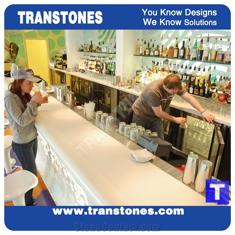 Pure White Solid Surface Acrylic Artificial Marble Restaurant Commercial Bench Countertops,Quartz Stone Custom Bar Top