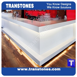 Pure White Solid Surface Acrylic Artificial Marble Restaurant Commercial Bench Countertops,Quartz Stone Custom Bar Top