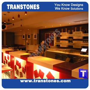 Red Acrylic Panel for White Quartz Stone Bar Top,Commercial Countertops Hotel Solid Surface Manmade Stone Material