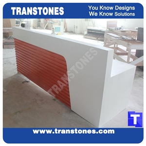 Red Acrylic Panel Reception Table Counter,White Artificial Marble Lobby Commercial Top for Hotel