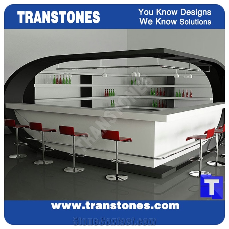 Round White Stone Quartz Stone Bar Top Modern Design Solid Surface Acrylic Marble Kitchen Countertops,Interior Furniture