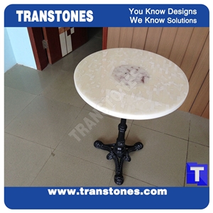 Seashell White Semiprecious Artificial Marble Stone Living Room Round Table Tops,Engineered Stone Solid Mosaic Surface Table Sets, Custom Home Furniture