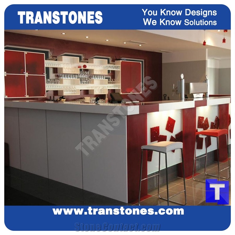 Solid Surface Crystal White Quartz Stone Commercial Bar Top,Bench Countertop Engineered Stone for Interior Furniture