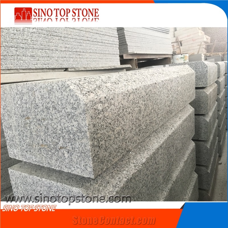 Hot Sale Beveled Edge Granite Curb, Cheap Light Grey Granite Kerb Curb Stone Flamed