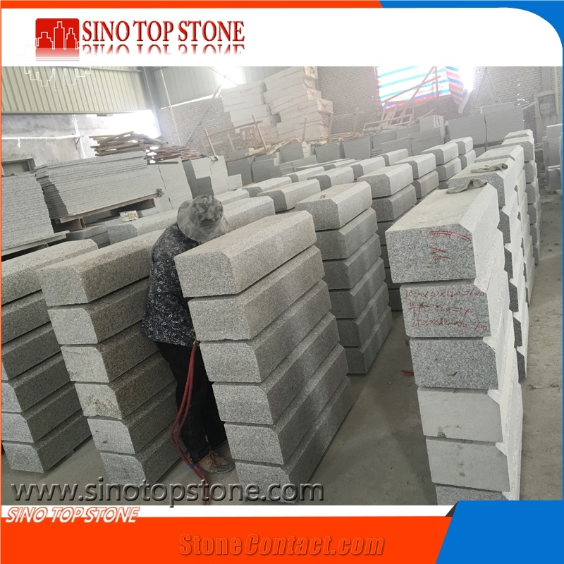 Hot Sale Beveled Edge Granite Curb, Cheap Light Grey Granite Kerb Curb Stone Flamed
