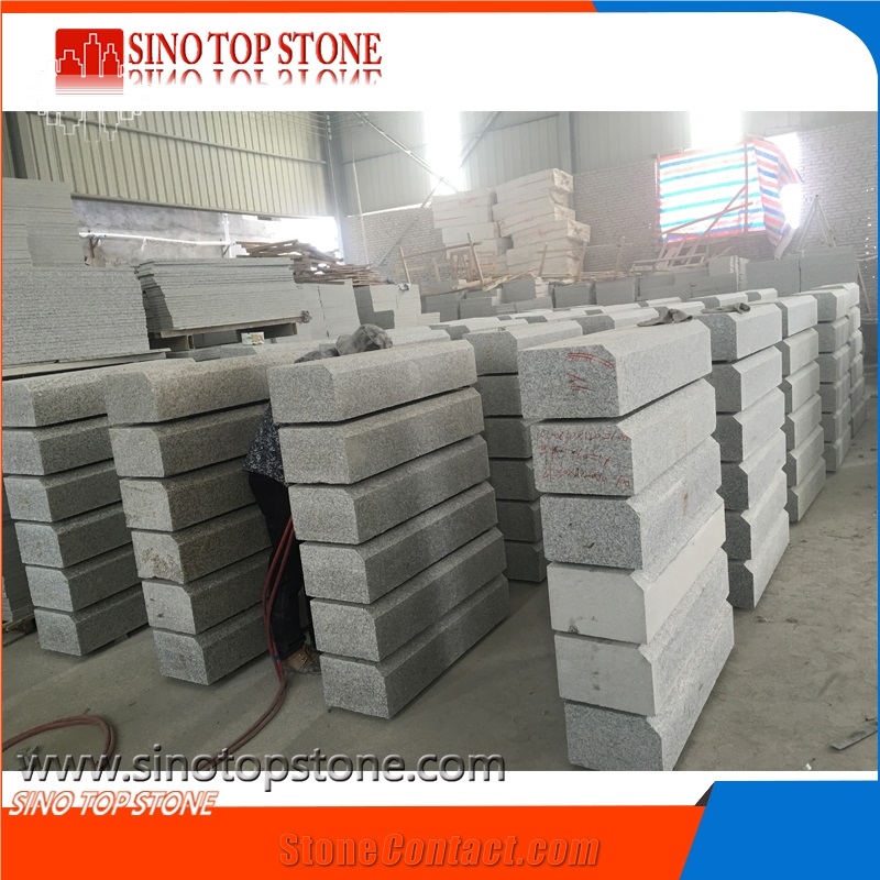Hot Sale Beveled Edge Granite Curb, Cheap Light Grey Granite Kerb Curb Stone Flamed