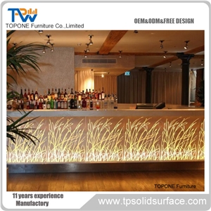 2017 China Factory Oem Artificial Marble Stone Led Lighted Illuminated Bar Counter Tops, Interior Stone Acrylic Solid Surface Led Bar Counter Tops
