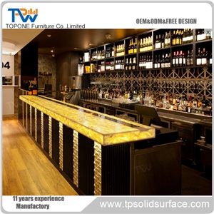 2017 China Factory Oem Artificial Marble Stone Led Lighted Illuminated Bar Counter Tops, Interior Stone Acrylic Solid Surface Led Bar Counter Tops