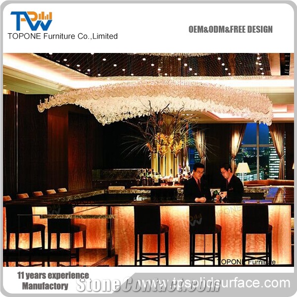 2017 China Factory Oem Artificial Marble Stone Led Lighted Illuminated Bar Counter Tops, Interior Stone Acrylic Solid Surface Led Bar Counter Tops