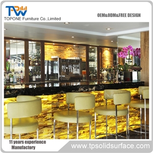 2017 China Factory Oem Artificial Marble Stone Led Lighted Illuminated Bar Counter Tops, Interior Stone Acrylic Solid Surface Led Bar Counter Tops