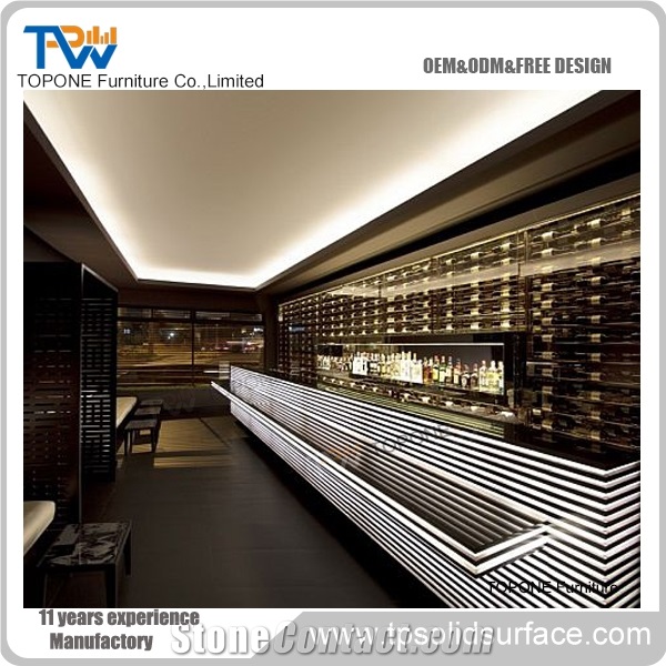 2017 China Factory Oem Artificial Marble Stone Led Lighted Illuminated Bar Counter Tops, Interior Stone Acrylic Solid Surface Led Bar Counter Tops