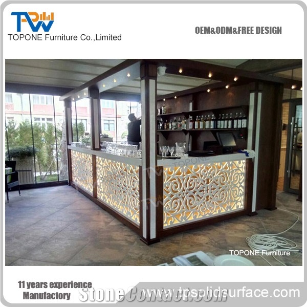 2017 New Design Oem Factory Price Artificial Marble Stone Glowing Bar Counter Tops, Interior Stone Acrylic Solid Surface Glowing Bar Countertop Design