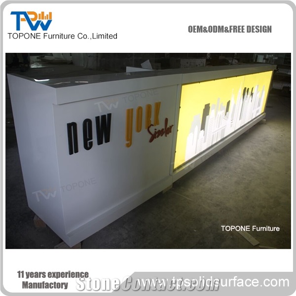 2017 New Design Oem Factory Price Artificial Marble Stone Glowing Bar Counter Tops, Interior Stone Acrylic Solid Surface Glowing Bar Countertop Design