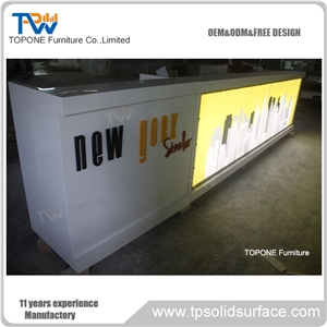 2017 New Design Oem Factory Price Artificial Marble Stone Glowing Bar Counter Tops, Interior Stone Acrylic Solid Surface Glowing Bar Countertop Design