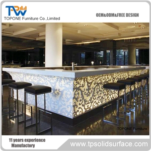 China Factory Price Artificial Marble Stone Glowing Bar Counter Table Tops Designs, Interior Stone Acrylic Solid Surface Led Lighted Bar Counter Tops
