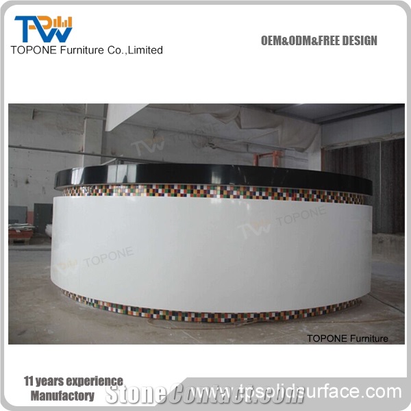 China Factory Price Artificial Marble Stone Round Bar Counter Table Tops Design, Interior Stone Acrylic Solid Surface Led Round Bar Table Tops Design