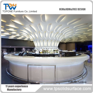 China Factory Price Artificial Marble Stone Round Bar Counter Table Tops Design, Interior Stone Acrylic Solid Surface Led Round Bar Table Tops Design