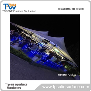 Led Lighted Blue Color Artificial Marble Stone Bar Counter Tops Design, Interior Stone Acrylic Solid Surface Led Lighted Blue Bar Table Tops Design