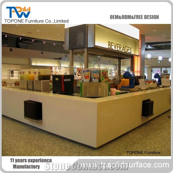 White Acrylic Solid Surface Restaurant Bar Countertops Design , Interior Stone Artificial Marble Stone Restaurant Bar Table Tops Design Oem Offered