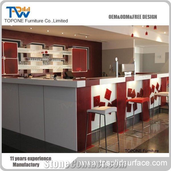 White Acrylic Solid Surface Restaurant Bar Countertops Design , Interior Stone Artificial Marble Stone Restaurant Bar Table Tops Design Oem Offered
