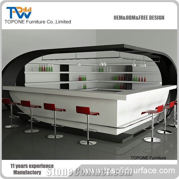 White Acrylic Solid Surface Restaurant Bar Countertops Design , Interior Stone Artificial Marble Stone Restaurant Bar Table Tops Design Oem Offered
