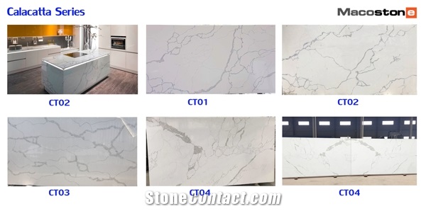 A Quality Calacatta & Carrara White Marble Look Quartz Stone Solid Surfaces Polished Slabs Engineered Artificial Stone Slabs for Kitchen Bathroom