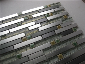 Foil Crystal Glass Mix Stainless Steel Metal Glazed Ceramic Mosaic Tile Strip Mosaic