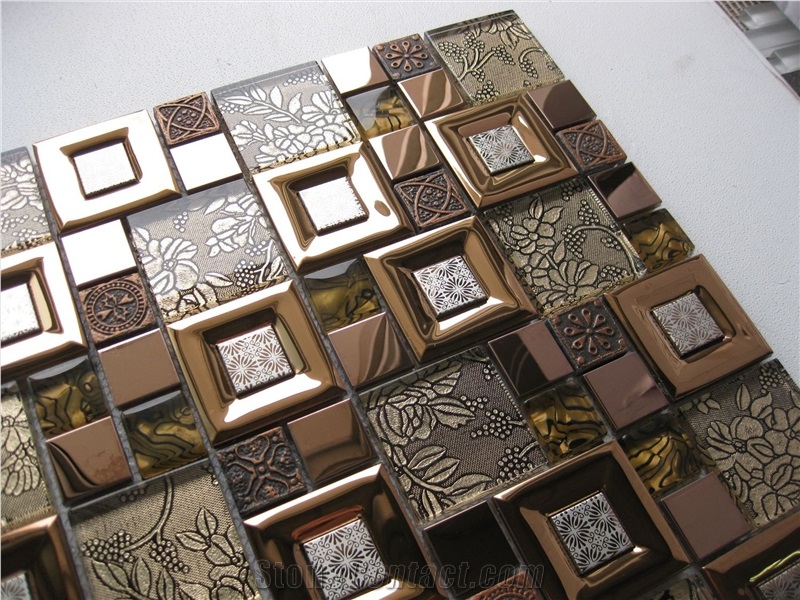 Glass Mix Metal Mosaic Tile Wall Tile