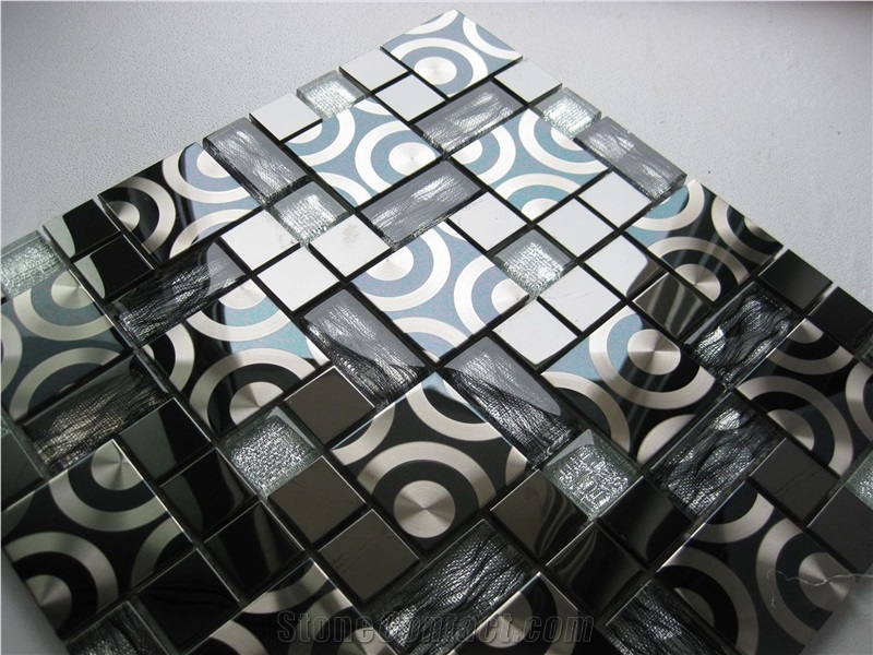Metal Mosaic Crystal Glass Mix Stainless Steel Wall Mosaic Pattern Tile