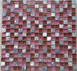 Purple 15x15mm Crystal Glass Mix Marble Stone Mosaic Tile Home Decor Kitchen Bathroom