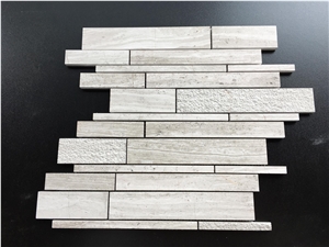 Random Brick Light Wood Marble Mosaic Tile Linear Strips Mosaic
