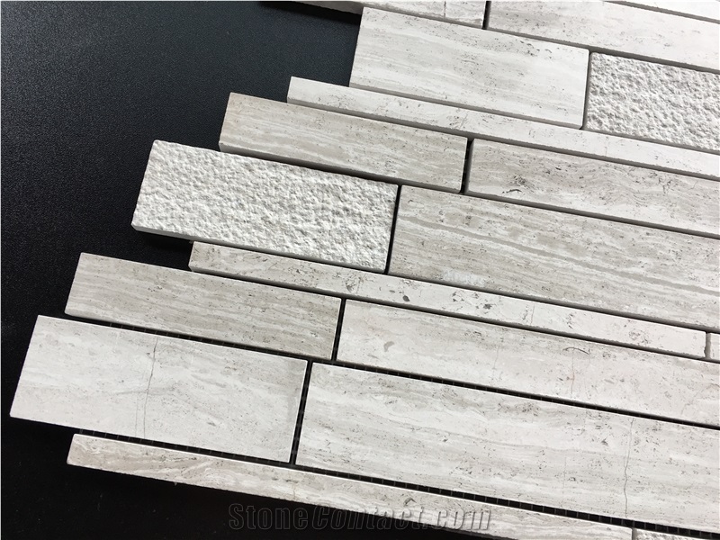 Random Brick Light Wood Marble Mosaic Tile Linear Strips Mosaic