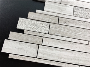 Random Brick Light Wood Marble Mosaic Tile Linear Strips Mosaic