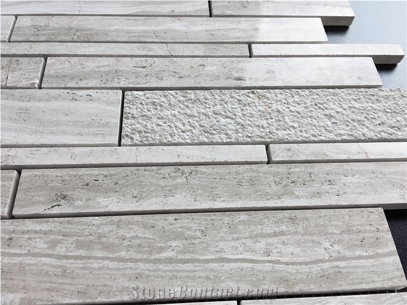 Random Brick Light Wood Marble Mosaic Tile Linear Strips Mosaic
