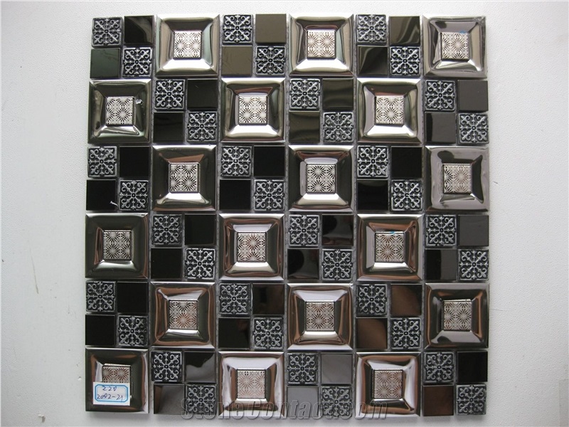 Stainless Steel Metal Mosaic Tile Mix Resin Mosaic Pattern