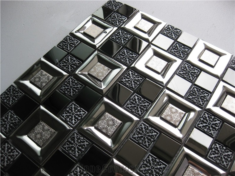 Stainless Steel Metal Mosaic Tile Mix Resin Mosaic Pattern